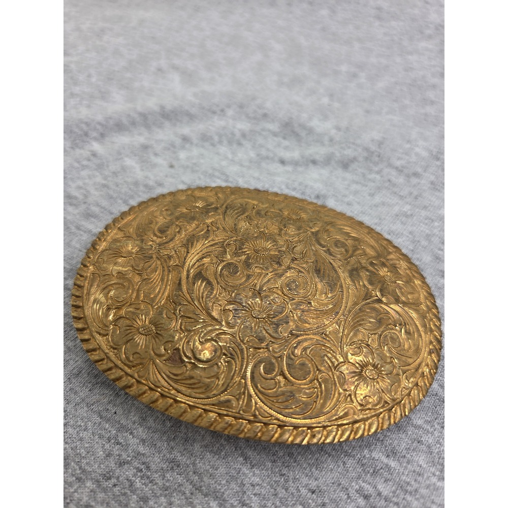 Vintage Crumrine El Arturo Bronze Floral Scroll Western Buckle - Picture 3 of 11